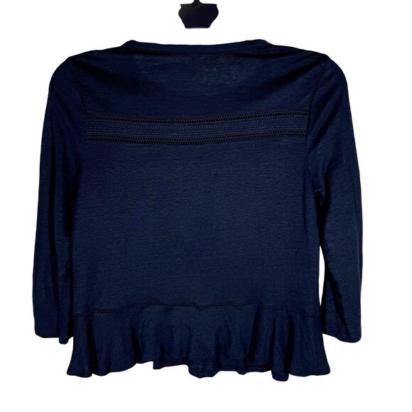 Rebecca Taylor Tiered Peplum Linen 3/4 Sleeve Black Top Women's Med Boho Casual - Picture 2 of 5